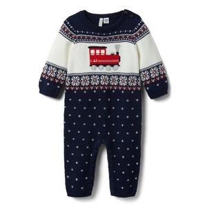 🆕 Janie & Jack BABY TRAIN FAIR ISLE SWEATER 1-PIECE
